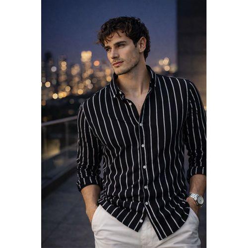 Scorsese Çizgili Relaxed Fit Erkek Gömlek - Siyah