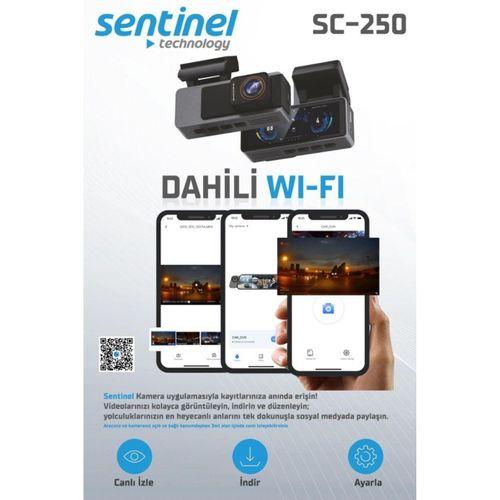 Sentinel SC-250 4K UHD Araç İçi Kamera | ADAS & BSD, Wi-Fi, GPS Opsiyonel, 170° Geniş Açı, 24 Saat Park Modu