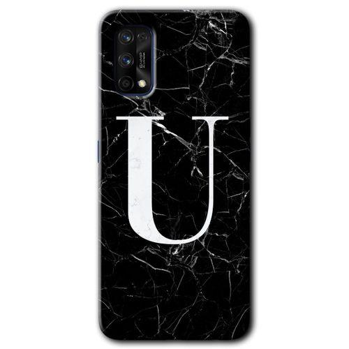 Realme 7 Pro Kılıf HD Desen Baskılı Arka Kapak - Siyah Mermer Desenli U Harfi + Kırılmaz Cam