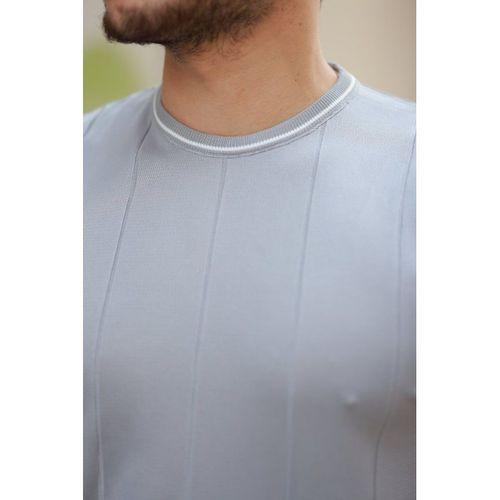 Erkek Bisiklet Yaka çizgi Desenli Ribanalı Kısa Kollu Tshirt