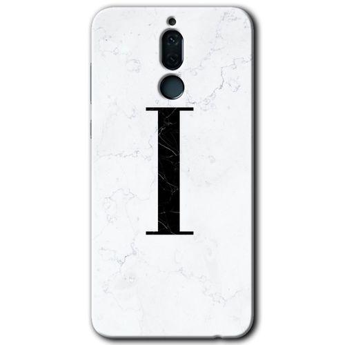 MRCİLETİSİM Huawei Mate 10 Lite Kılıf Baskılı Kapak - Beyaz Mermer Desenli İ Harfi + 5D Tam Kaplayan Cam