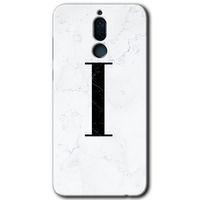 MRCİLETİSİM Huawei Mate 10 Lite Kılıf Baskılı Kapak - Beyaz Mermer Desenli İ Harfi + 5D Tam Kaplayan Cam