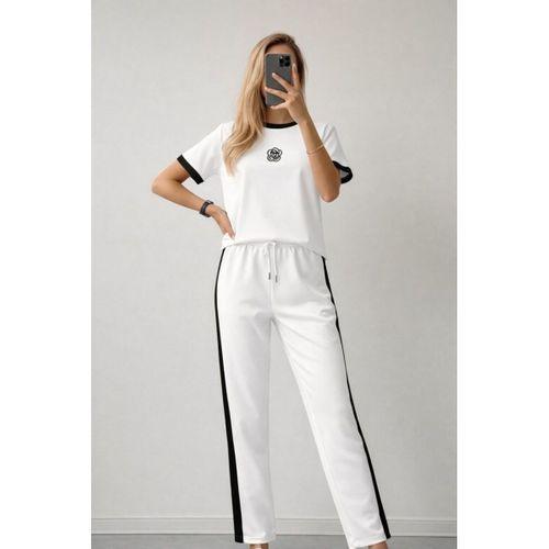 Kadın Kısa Kollu Bisiklet Yaka Viskon Iki Iplik Bluz Ve Pantolon Ikili Takım