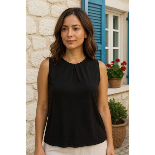 Kadın Askılı Yuvarlak Büzgü Yaka Sandy Bluz
