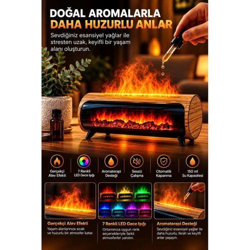 Şömine Görünümlü Hava Nemlendirici 150 Ml 7 Renk Led Işıklı Ultrasonik Hava Nemlendirici Ahşap