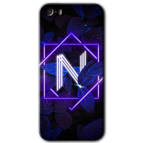 iPhone 5s Kılıf HD Desen Baskılı Arka Kapak + Mat Kobra Cam - Dark Neon Yaprak N Harfi
