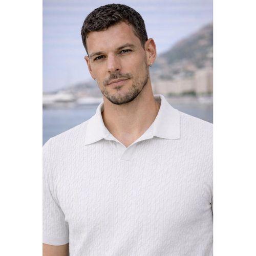 Nestor Saç Örgü Desenli Polo Yaka Regular Fit Örme İnce Triko Erkek T-Shirt - Ekru