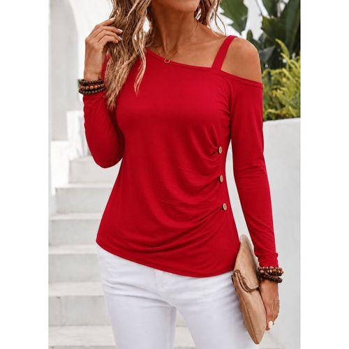 Kadın Uzun Kollu Tek Omuzdan Açık Askılı Yandan Düğmeli Viskon Bluz
