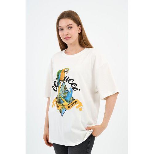 Bisiklet Yaka Baskılı Oversize T-shirt