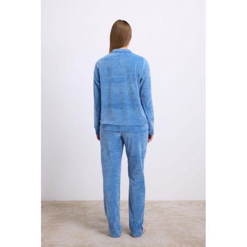 Uzun Kollu Fermuarlı Kadife Sweatshirt Ve Pantolon Pijama Takımı