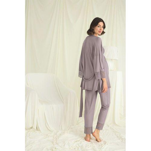 Dantelli Hamile Lohusa 3lü Pijama Takımı