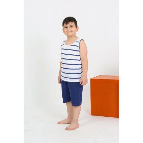 Erkek Çocuk Sıfır Kol Şortlu Beyaz Penye Pijama Takımı