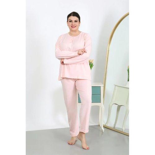 Kadın Büyük Beden Uzun Kol Penye Pijama Takımı Pembe