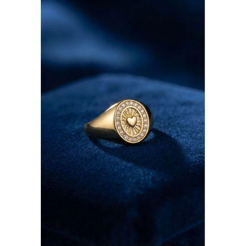 Zirkon Taşlı Kalp Detaylı Gold Renk Kadın Yüzük