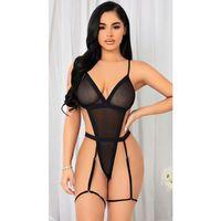 Siyah İp Detaylı Tül Fantezi Body