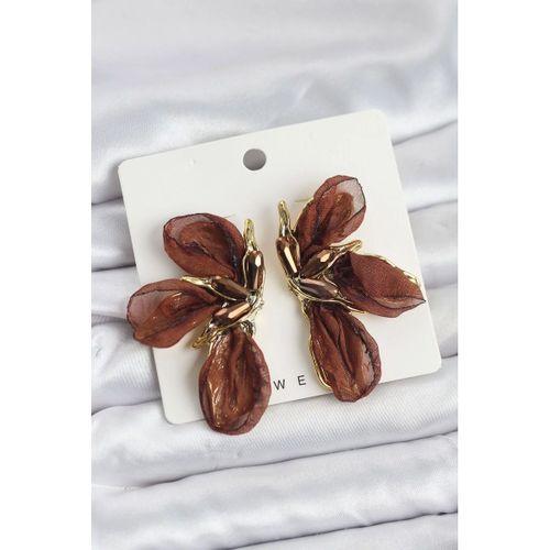 Lotus Model Kahverengi Renk Tüllü Kadın Küpe