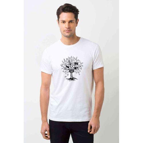 Silhouette Melody Tree Baskılı Beyaz Erkek Tshirt