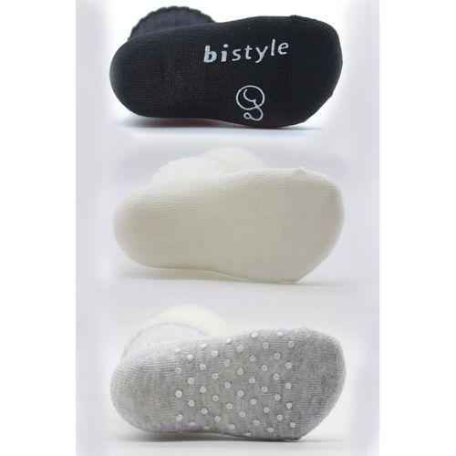 Bistyle Basic Kaymaz Penye Soket Çorap 3'Lü BS10106 Siyah Ekru Gri