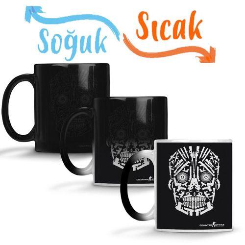 Skull Gun White Sihirli Kupa Bardak Porselen