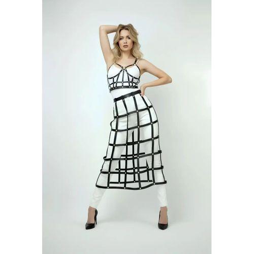 Siyah Etek Kafes Detaylı Etek Midi Boy Deri Etek - Brf1013