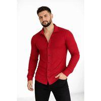 Erkek Waffle Kumaş Uzun Kollu Düğmeli Açık Yaka Regular Fit Gömlek - Kırmızı