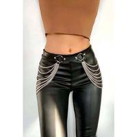 Zincirli Siyah Deri Kemer, Zincirli Bel Takısı - Brf391