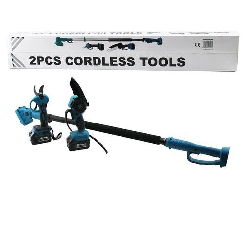 Bn-5 Cordless Tools Ltj-6a Zz-01 2 Parça Set (6) Budama Dal Kesme Testere Ve Şarjlı Bağ Makası, Teleskopik Uzayan Metal Sap 120-195cm