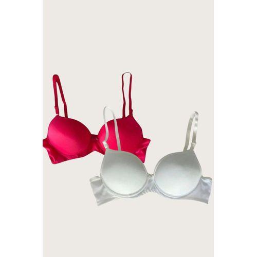 Beyaz-kırmızı 2'li Mikro Kumaş İçi Boş Balenli Günlük  Desteksiz Sütyen