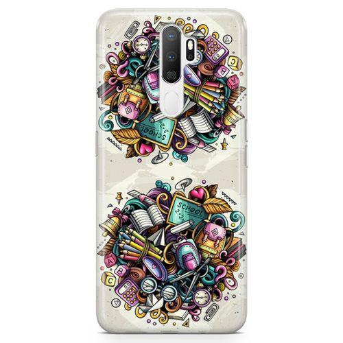 Oppo A9 2020 Kılıf Kırtasiye Malzemeleri Doodle Arka Kapak Koruma Desenli Full Koruyucu