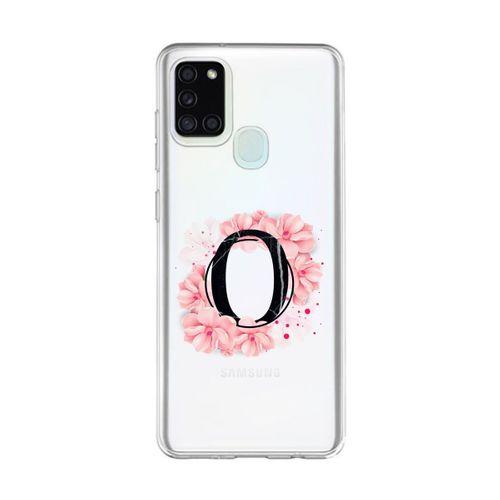 Samsung A21s Pembe Çiçek Desen O Harfli Şeffaf Kılıf