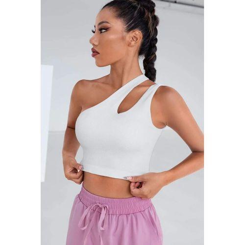 Kadın Beyaz Modern Fit Tek Omuz Cut Out Detaylı Crop Top Bluz