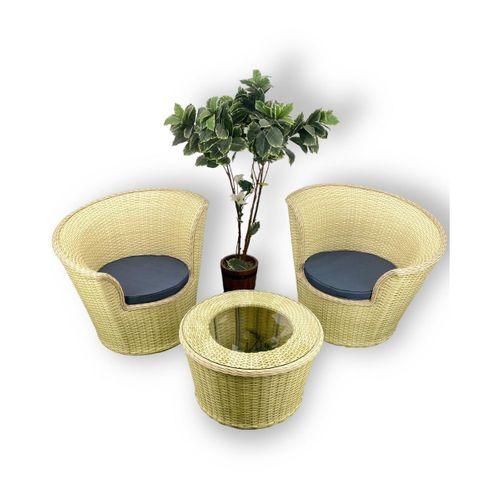 Moon Krem Rattan Koyu Gri Kumaş Bahçe Koltuk Kahve Takımı