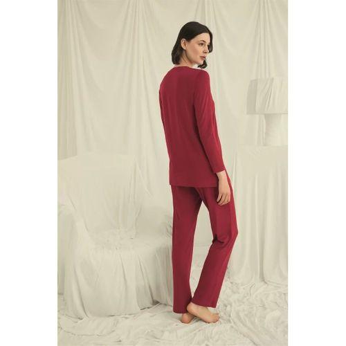 Uzun Kollu Düğmeli V Yaka Pijama Takımı