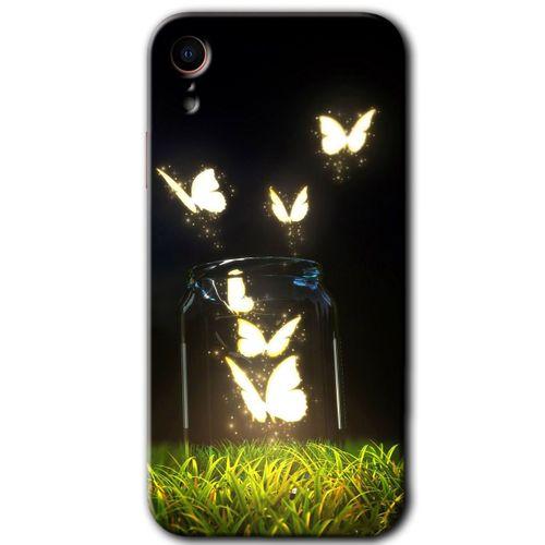 iPhone XR Kılıf HD Desen Baskılı Arka Kapak - Işıklı Kelebekler + Kırılmaz Cam