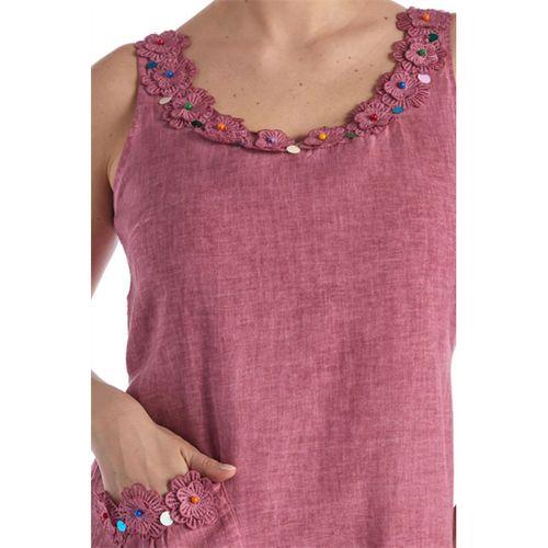 Kolsuz Gül Kurusu Papatya Nakışlı Cepli Kısa Poplin Elbise