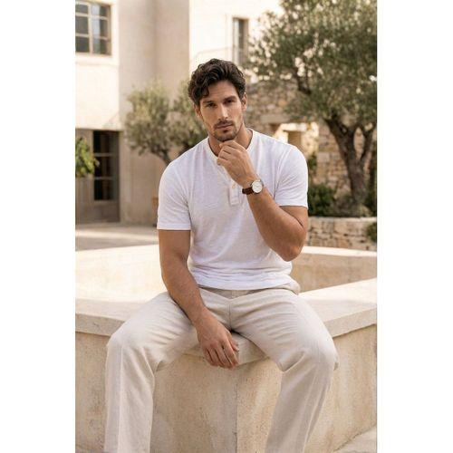 Edgar Regular Fit 3 Düğmeli Pat Flamlı Suprem Kumaş Pis Yaka Erkek T-Shirt - Beyaz