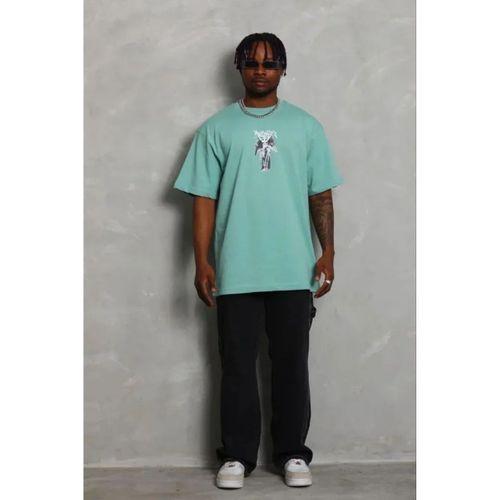 Erkek Baskılı T-Shirt Kısa Kol Bisiklet Yaka Regular Fit Rahat Kalıp Günlük Tişört - Mint Yeşili