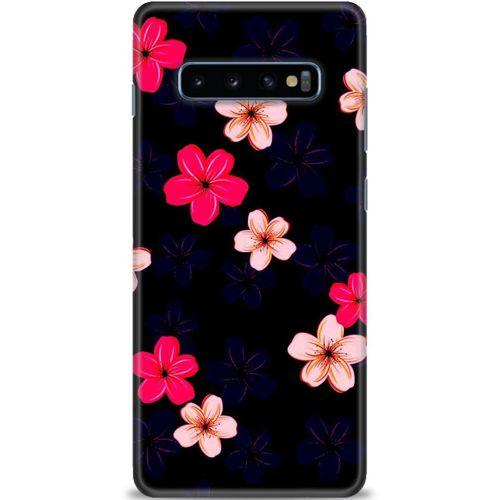 Samsung Galaxy S10 Plus Kılıf HD Baskılı Kılıf - Pembe Mavi Çiçekler + Tam Ekran Koruyucu
