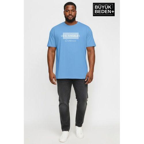 Erkek Büyük Beden Los Angeles Baskılı 3xl-6xl Bisiklet Yaka Tshırt SPR26BTS510-18