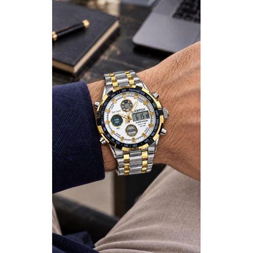 Joefox Digital Ve Analog Çelik Kordon Kronmetre+Takvim+Alarm+Aydınlatma Erkek Kol Saati JOE.X3