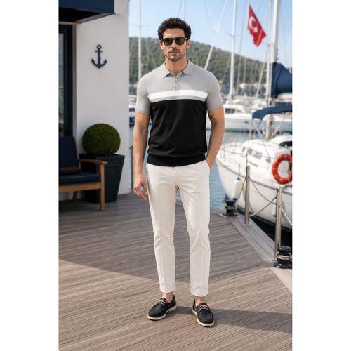 ALEXANDERGARDI Polo Yaka Düğmeli Renk Bloklu Triko T-shirt