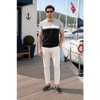 ALEXANDERGARDI Polo Yaka Düğmeli Renk Bloklu Triko T-shirt