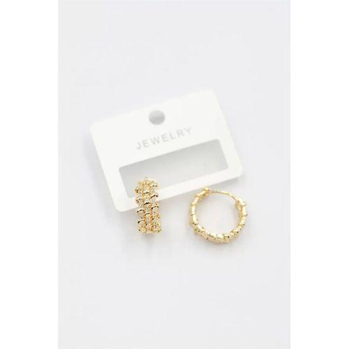 Taşlı Halka Küpe - Altın