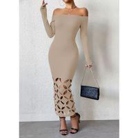 Kadın Madonna Yaka Uzun Kollu Lazer çiçek Kesim Detaylı Uzun Ithal Krep Elbise