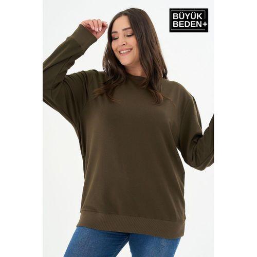 Kadın Büyük Beden Bisiklet Yaka İnce Sweatshirt SPR24BSWK56