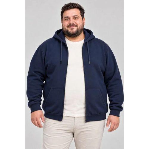Erkek Battal Büyük Beden Üç İplik İçi Şardonlu Kapüşonlu Tam Fermuarlı Kışlık Sweatshirt - Lacivert