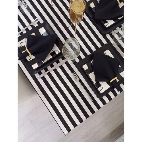 Zeren Home Siyah Beyaz Çizgili Sıvı Geçirmez Dertsiz Masa Örtüsü