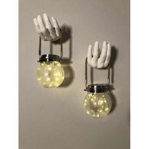 El Yapımı Heykel El dekorlu Solar Led Işıklı Peri Kavanozu Çiftli Model Aplik
