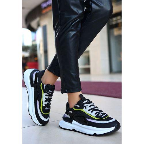 Aleh Siyah Cilt Lila Detaylı Spor Ayakkabı