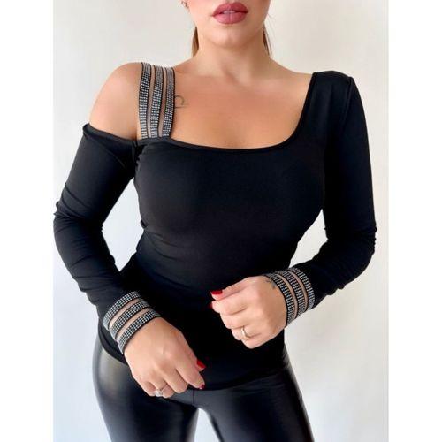 Kadın Omuz Dekolteli Taşlı şerit Detay Bluz